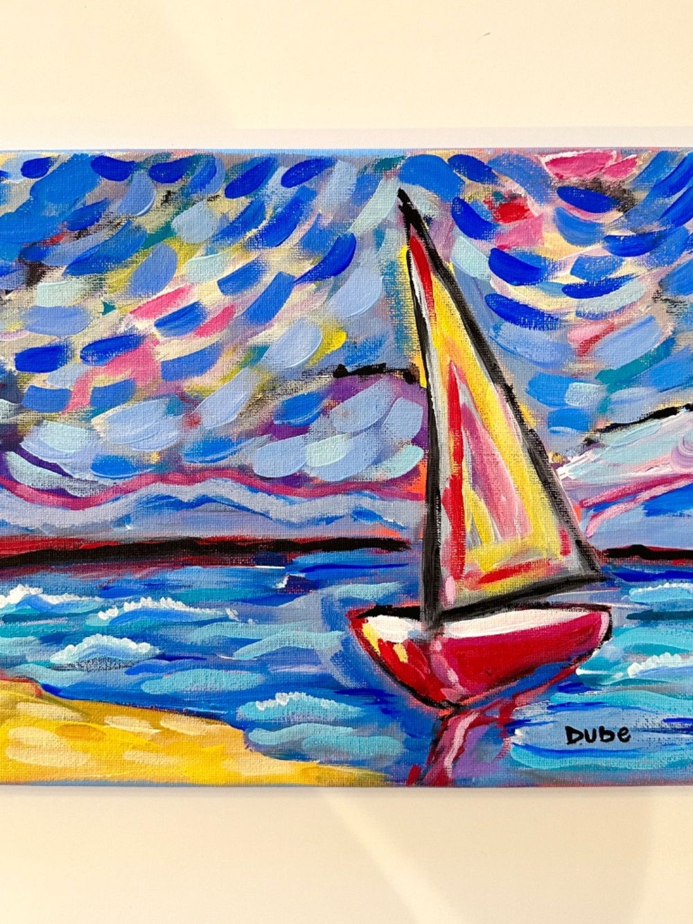 Original Expressive Sailboat Painting Seascape 9x12 One of a Kind Hand Painted